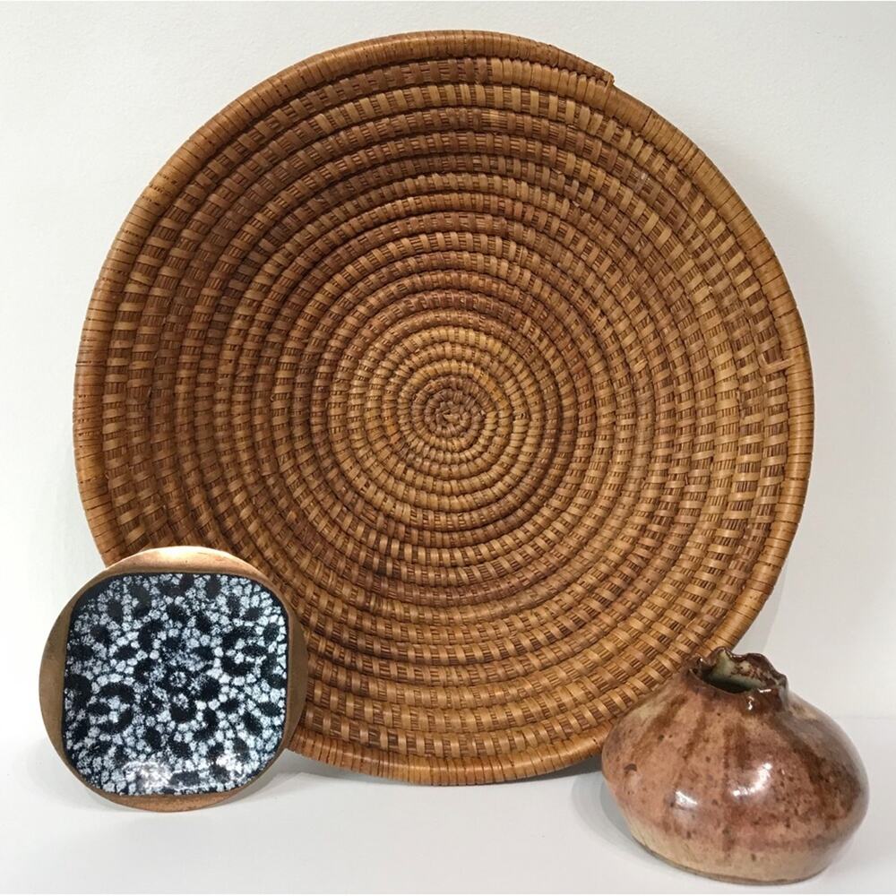 Vintage Native American Pine Needle Coiled Braided Basket Bowl Tray Dish Platter